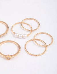 Gold Fine Diamante Cut Pearl Ring Pack - link has visual effect only