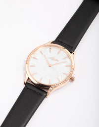 Rose Gold Pearlised Faux Leather Diamante Bezel Watch - link has visual effect only