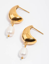 Waterproof Gold Plated Stainless Steel Freshwater Pearl & Bubble Hoop Earrings - link has visual effect only