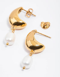 Waterproof Gold Plated Stainless Steel Freshwater Pearl & Bubble Hoop Earrings - link has visual effect only