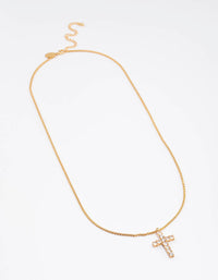 Waterproof Gold Plated Waterproof Stainless Steel Cubic Zirconia Cross Necklace - link has visual effect only