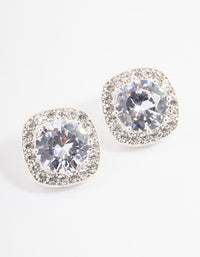 Silver Plated Cubic Zirconia Cushion Halo Stud Earrings - link has visual effect only