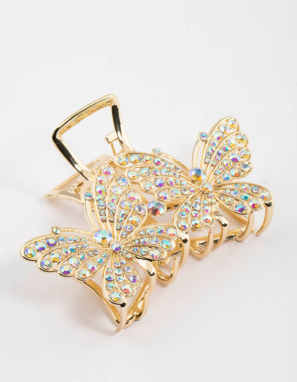 Gold Bling Butterfly Hair Claw Clip