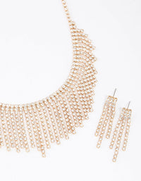 Gold Diamante Tassel Earrings & Necklace Set - link has visual effect only