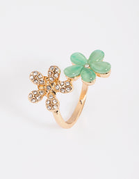 Gold Diamante & Cats Eye Flower Ring - link has visual effect only