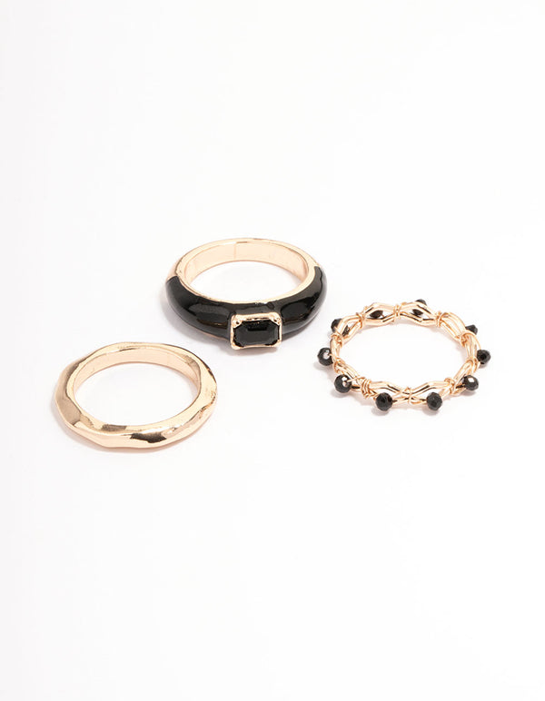 Black Enamel Rectangle Triple Stack Ring