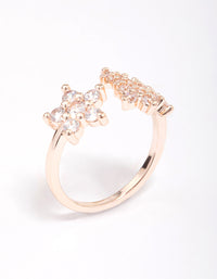 Rose Gold Plated Cubic Zirconia Open Flower Ring - link has visual effect only