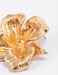 Worn Gold Statement Flower Stud Earrings - link has visual effect only