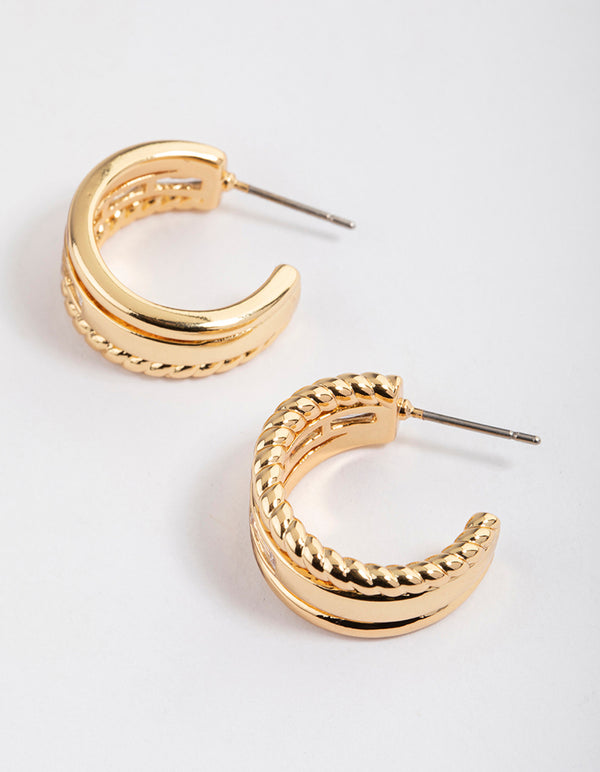 Gold Plated Cubic Zirconia Baguette Twisted Hoop Earrings