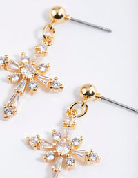 Gold Plated Cubic Zirconia Ornate Cross Drop Earrings - link has visual effect only