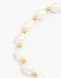 Gold Plated Beaded & Freshwater Pearl Stretch Bracelet - link has visual effect only