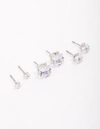 Silver Cubic Zirconia Square Graduated Earrings Pack - link has visual effect only