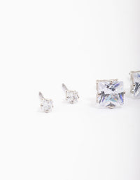 Silver Cubic Zirconia Square Graduated Earrings Pack - link has visual effect only