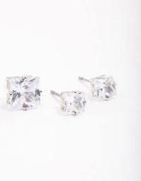 Silver Cubic Zirconia Square Graduated Earrings Pack - link has visual effect only