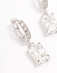 Rhodium Cubic Zirconia Rectangle Mini Huggie Earrings - link has visual effect only