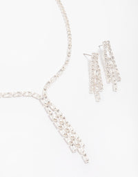 Silver Cubic Zirconia Cup Chain Tassel Earring & Necklace Set - link has visual effect only