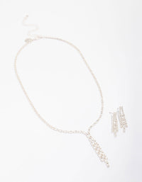 Silver Cubic Zirconia Cup Chain Tassel Earring & Necklace Set - link has visual effect only