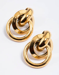 Waterproof Gold Plated Stainless Steel Knotted Link Drop Earrings - link has visual effect only