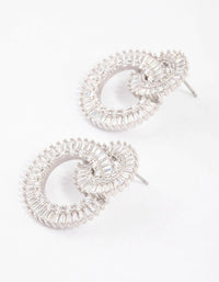 Rhodium Cubic Zirconia Double Circle Diamante Drop Earrings - link has visual effect only