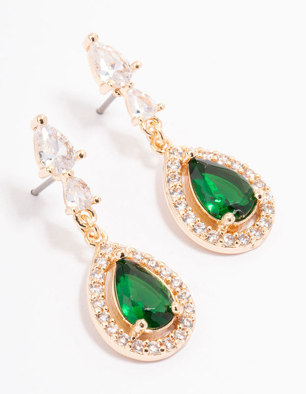 Gold Pointed Cubic Zirconia Pear Drop Earrings