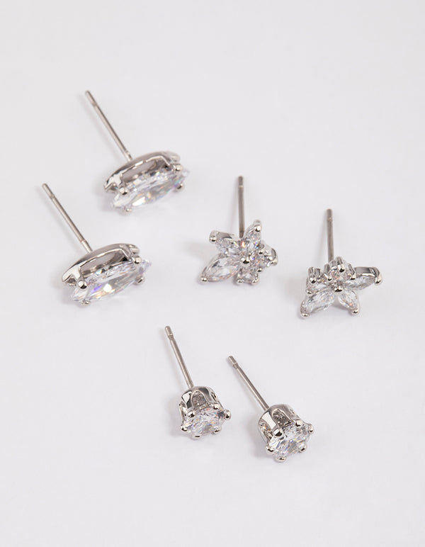 Silver Marquise Lotus Cubic Zirconia Earrings Pack