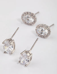 Silver Oval Cubic Zirconia Stud Earring Pack - link has visual effect only