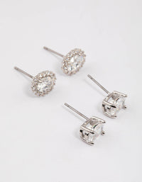 Silver Oval Cubic Zirconia Stud Earring Pack - link has visual effect only