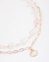 Rose Gold Beaded Shell Layered Necklace - link has visual effect only