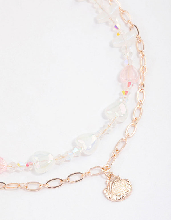 Rose Gold Beaded Shell Layered Necklace