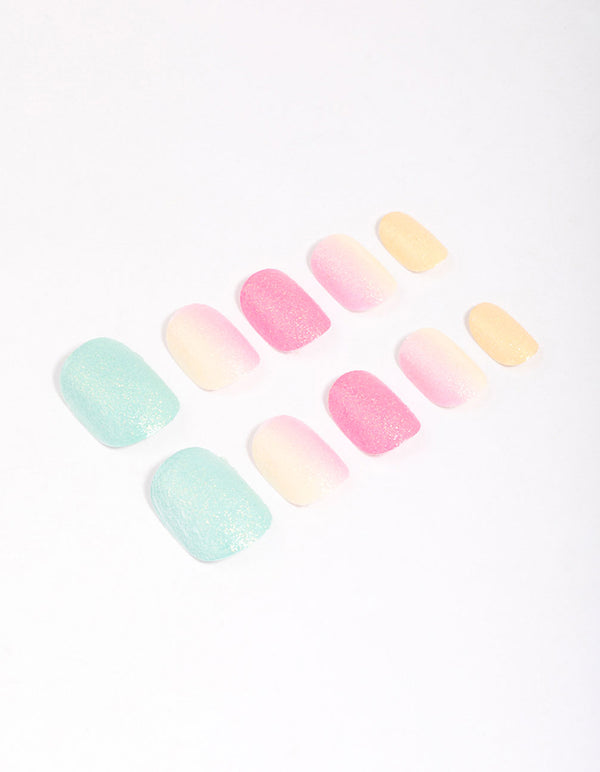 Tweens Rainbow Pastel Glitter Press On Nails