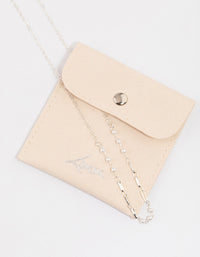 Silver Pearl & Rectangle Link Chain Necklace & Polishing Set - link has visual effect only