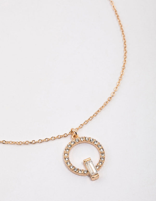 Gold Open Circle Baguette Necklace & Polishing Set