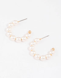 Gold Dainty Pearl Beaded Hoop Earrings - link has visual effect only