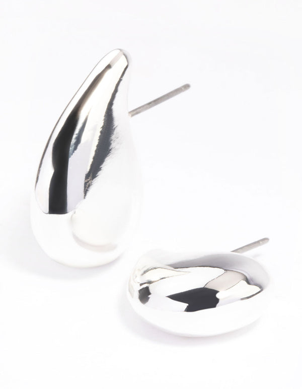 Silver Plated Smooth Teardrop Stud Earrings