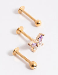 Gold Plated Surgical Steel Cubic Zirconia Butterfly Stud Flat Back - link has visual effect only