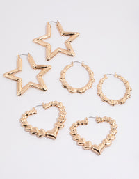 Gold Textured Star Hoop Earrings Pack - link has visual effect only