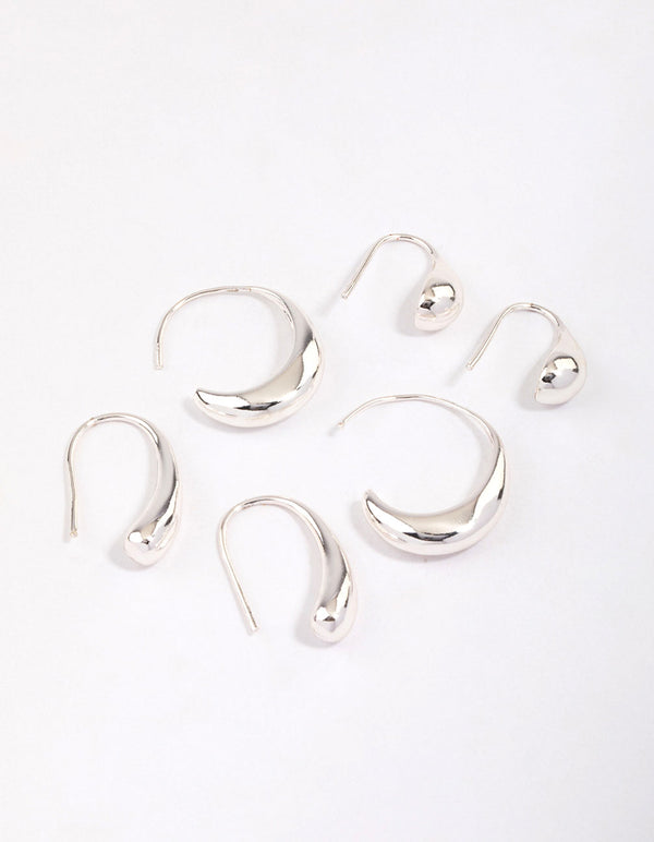 Silver Teardrop Hoop Earrings Pack