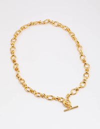 Gold Plated Oval Detailed Chain FOB Necklace - link has visual effect only