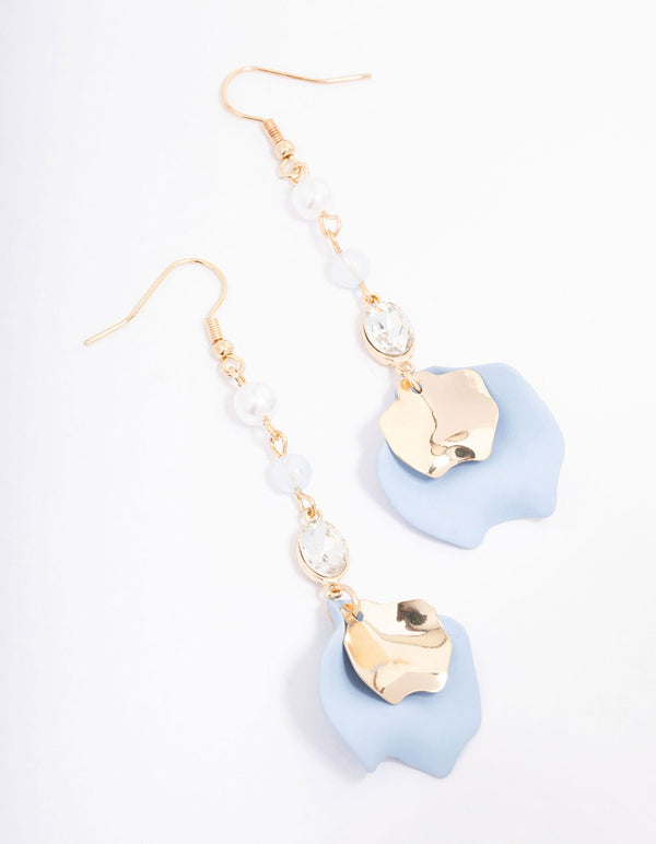 Blue Pearl Beaded Petal Drop Earrings