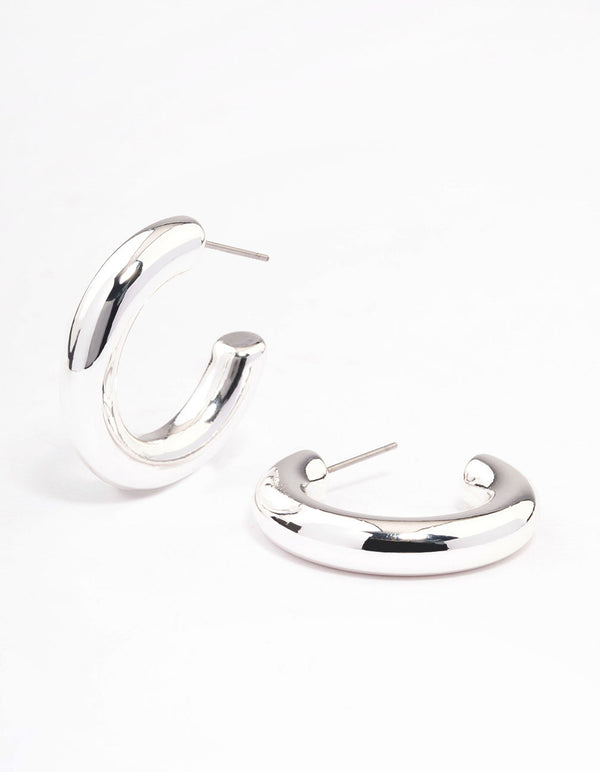 Silver Thick Plain Hoop Earrings