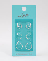 Sterling Silver Mixed Thick Hoop Earrings Pack - link has visual effect only