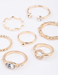 Gold Round Open Diamante Ring 7-Pack - link has visual effect only