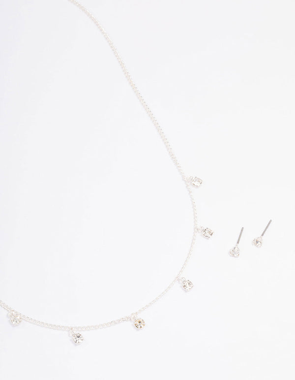 Silver Diamante Droplet Jewellery Set