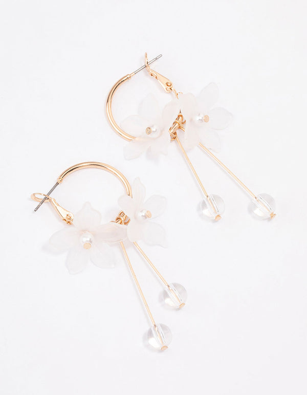 White Frosted Petal Stone Hoop Earrings