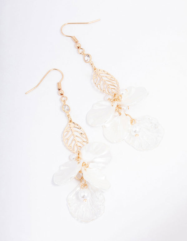 Gold Leaf Pearl Drop Earrings