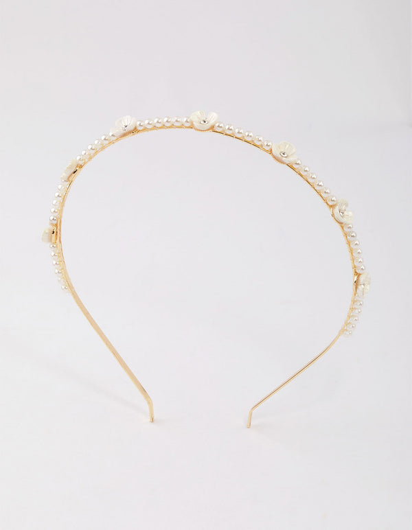 Gold Flower Pearl & Diamante Headband