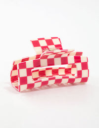 Pink Acrylic Rectangular Check Hair Claw Clip - link has visual effect only