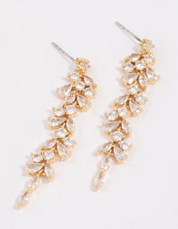 Gold Plated Cubic Zirconia Dainty Vine Drop Earrings - link has visual effect only