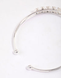 Silver Plated Cubic Zirconia Round Claw Wrist Cuff - link has visual effect only