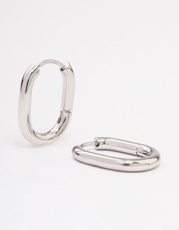 Waterproof Stainless Steel Plain Oval Huggie Hoop Earrings